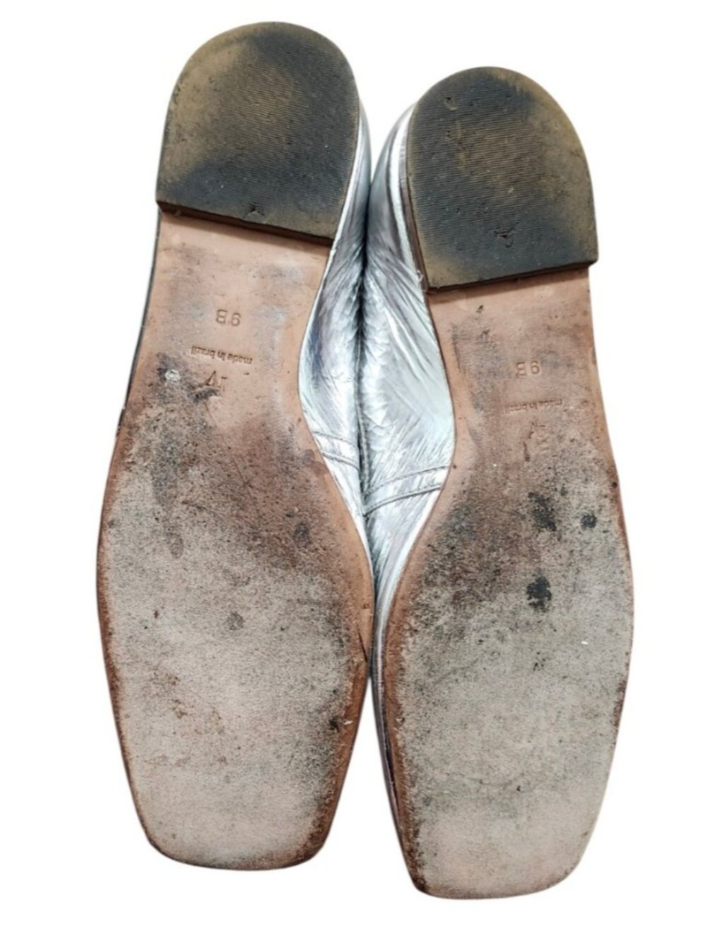 Frances Valentine Silver Metallic Leather Mary Jane Ballet Flats Bow Shoes Sz 9B - Picture 10 of 14